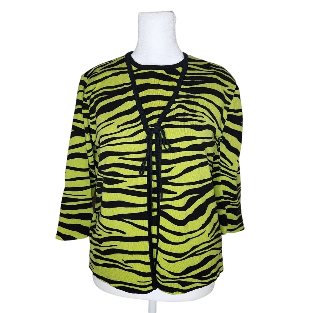 Joseph A Womens Silk Blend Leopard Print Top And Sweater Green Large